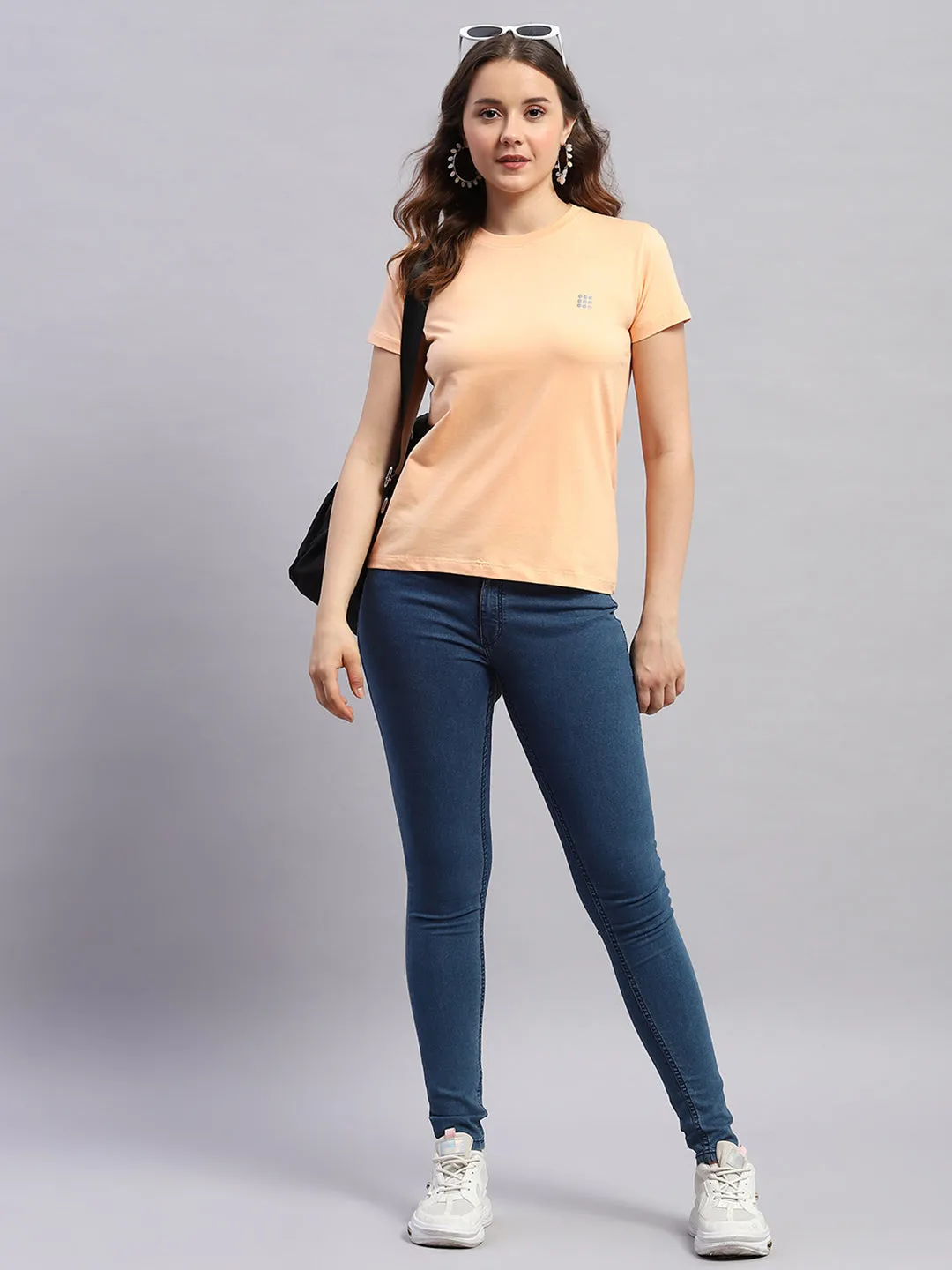 Rock.it Women Peach Solid Round Neck Half Sleeve Top sold by Monte Carlo product image thumbnail 2