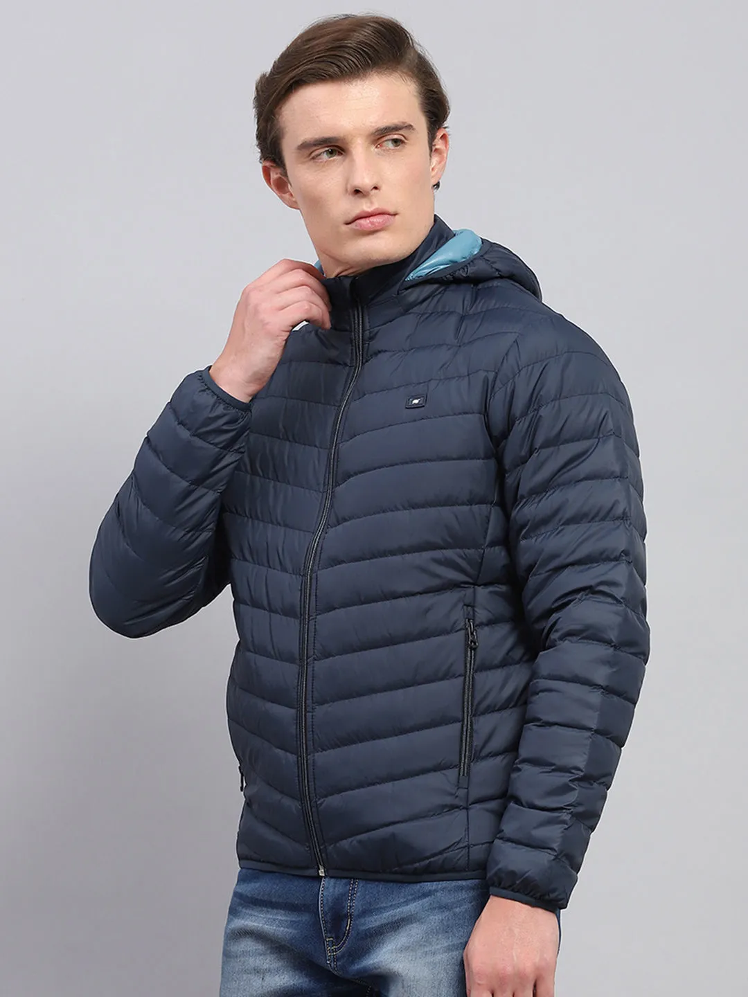 Men Navy Blue Solid Detachable Hood Full Sleeve Jacket sold by Monte Carlo product image thumbnail 3