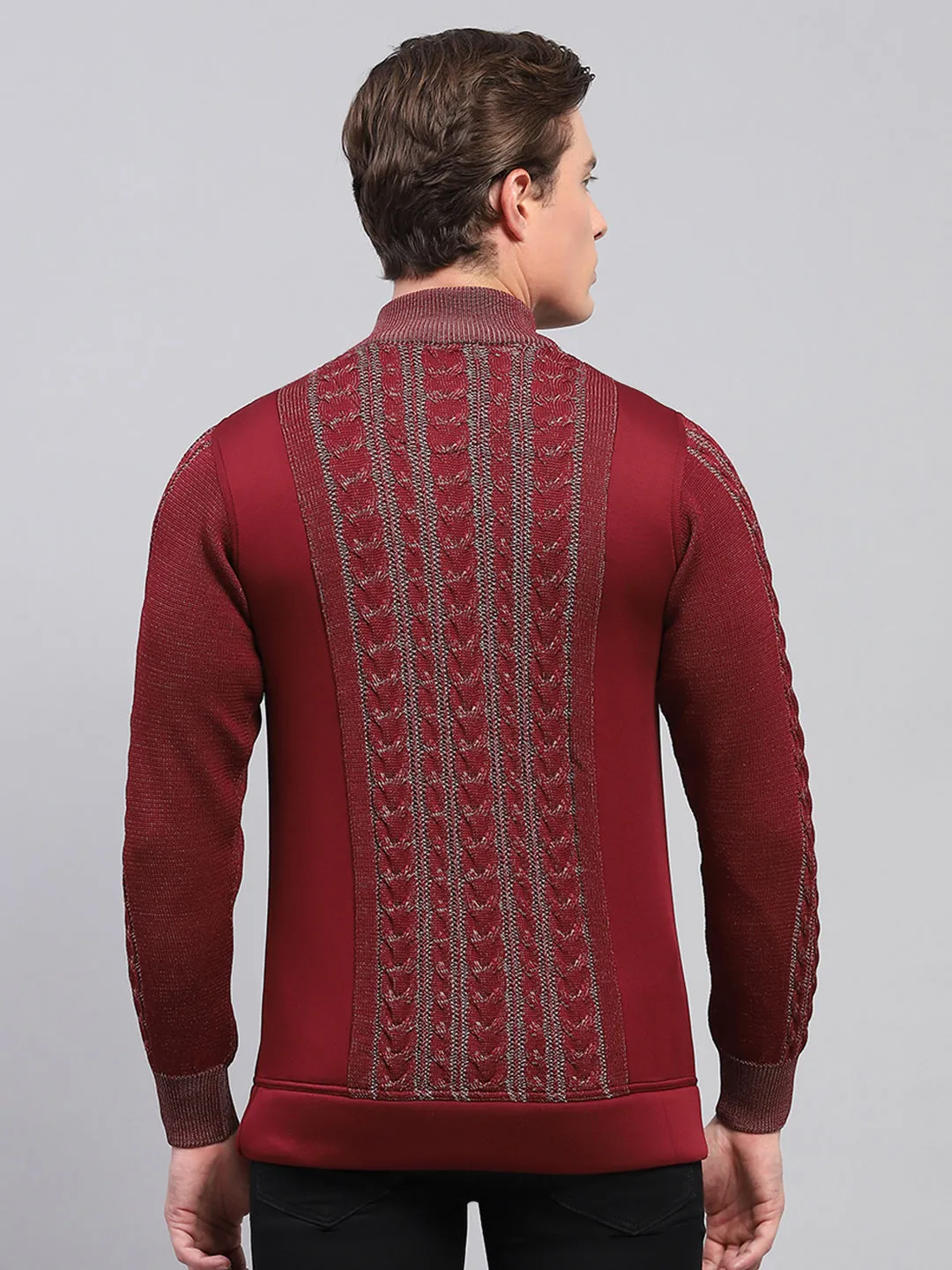 Men Maroon Self Design Mock Neck Full Sleeve Pullover sold by Monte Carlo product image thumbnail 5