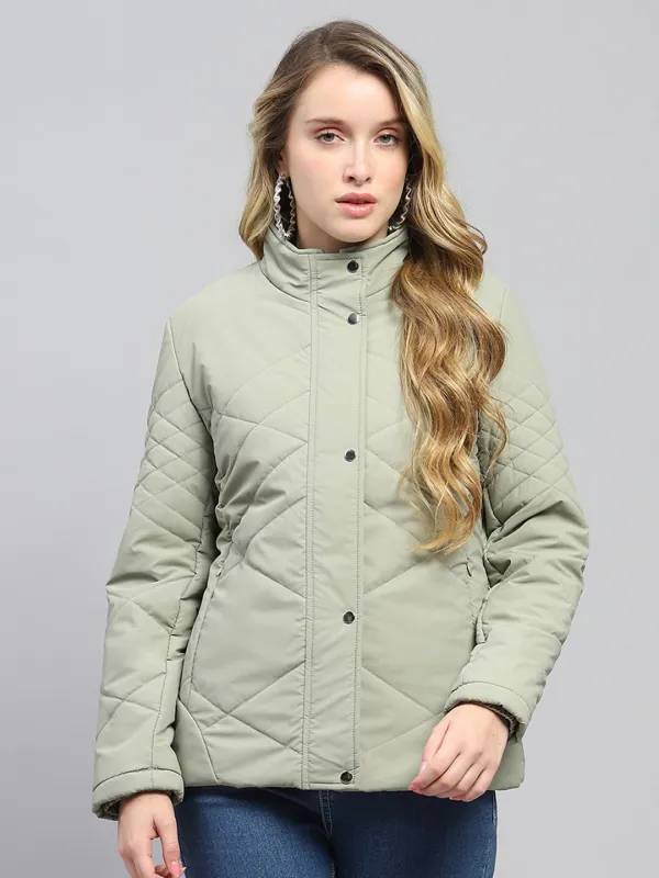 Women Olive Solid Mock Neck Full Sleeve Jacket sold by Monte Carlo