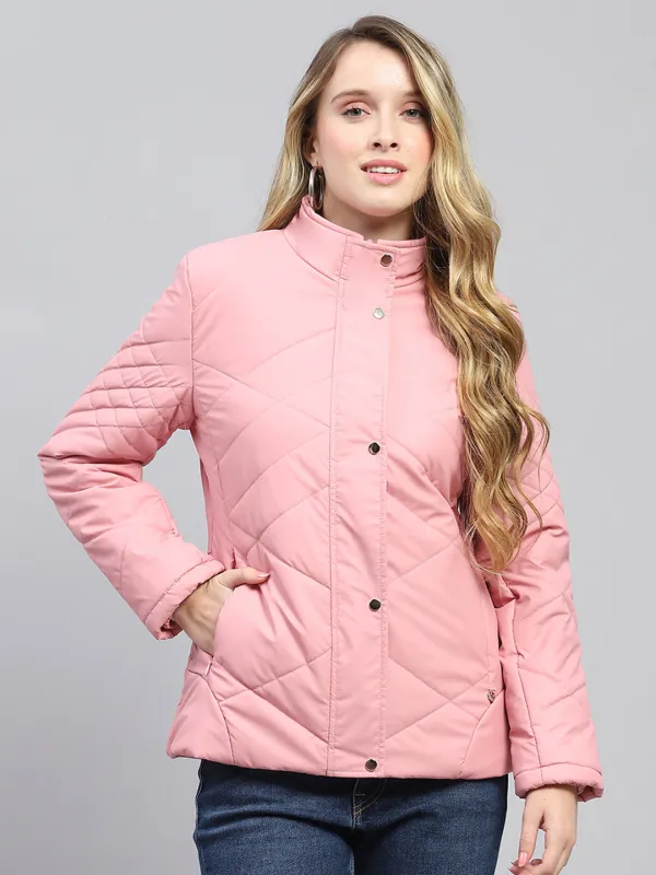 Women Pink Solid Mock Neck Full Sleeve Jacket sold by Monte Carlo