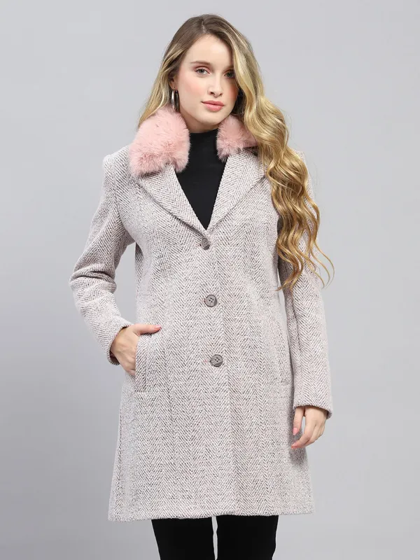 Women Pink Self Design Collar Full Sleeve Coat sold by Monte Carlo