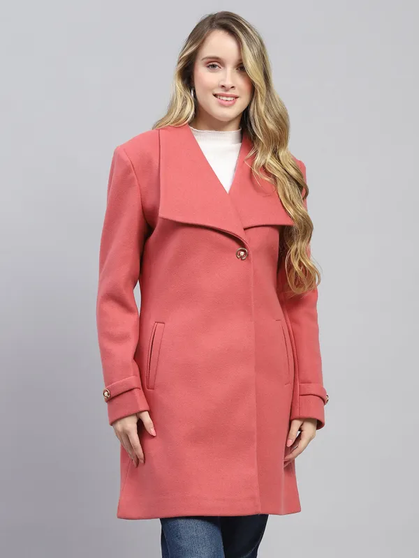 Women Pink Solid Collar Full Sleeve Coat sold by Monte Carlo