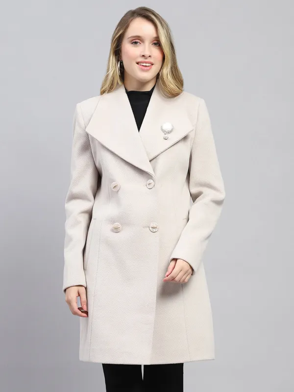 Women Cream Self Design Collar Full Sleeve Coat sold by Monte Carlo