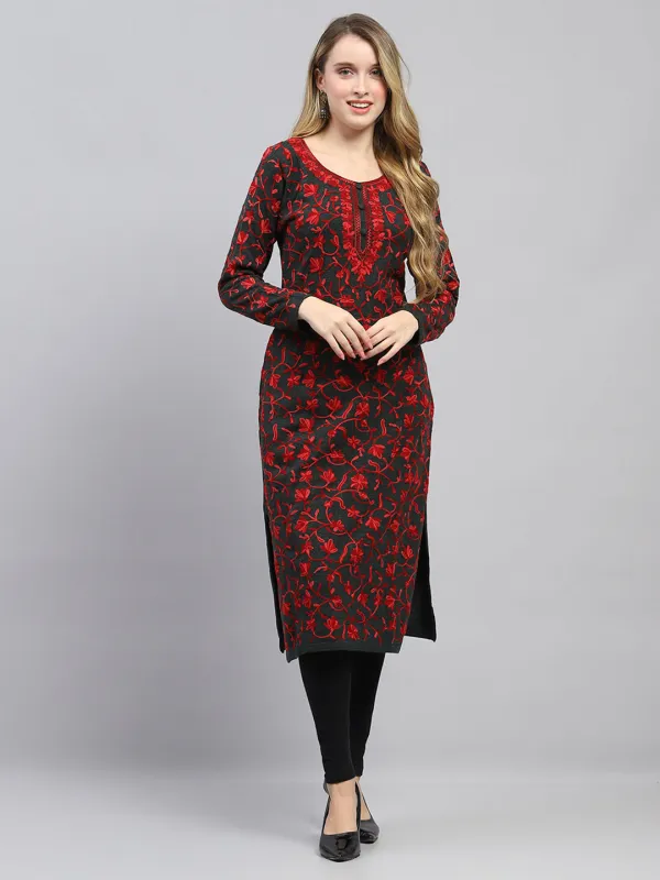 Women Brown Woven Design Round Neck Full Sleeve Winter Kurti sold by Monte Carlo