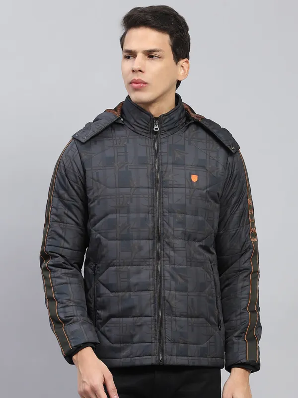 Men Grey Printed Detachable Hood Full Sleeve Jacket sold by Monte Carlo