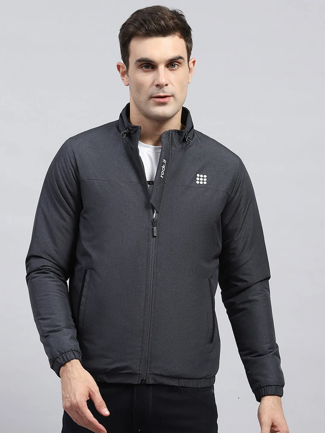 Rock.it Men Charcoal Solid Mock Neck Full Sleeve Jacket sold by Monte Carlo