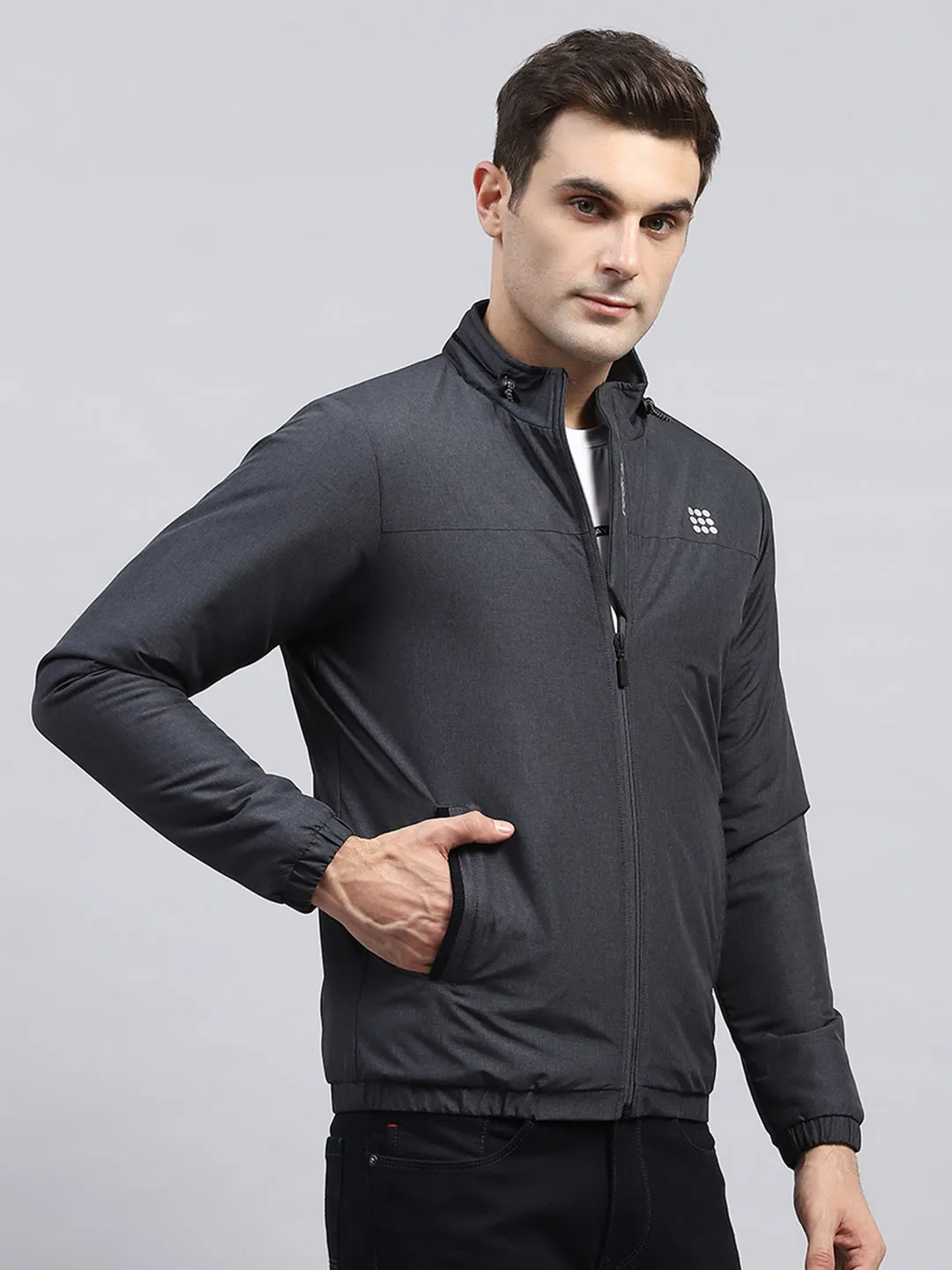 Rock.it Men Charcoal Solid Mock Neck Full Sleeve Jacket sold by Monte Carlo product image thumbnail 4
