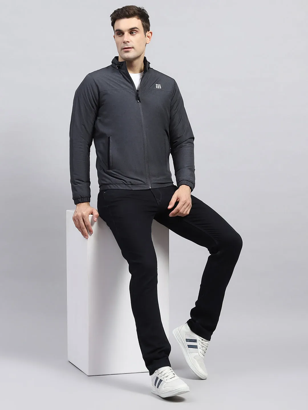 Rock.it Men Charcoal Solid Mock Neck Full Sleeve Jacket sold by Monte Carlo product image thumbnail 2