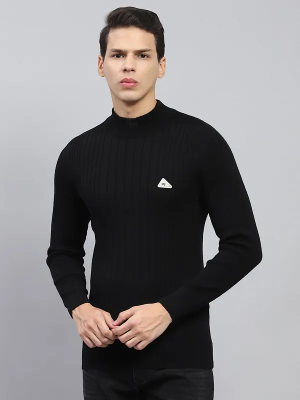 Men Black Solid High Neck Full Sleeve Pullover sold by Monte Carlo
