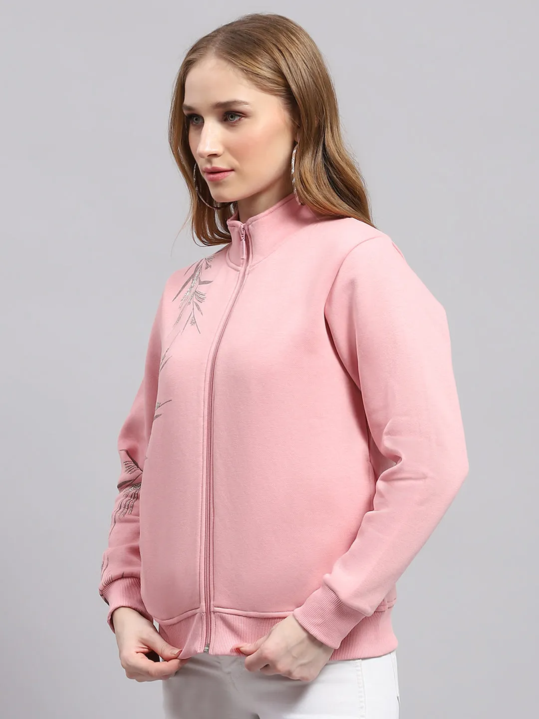 Women Pink Printed Mock Neck Full Sleeve Sweatshirt sold by Monte Carlo product image thumbnail 3
