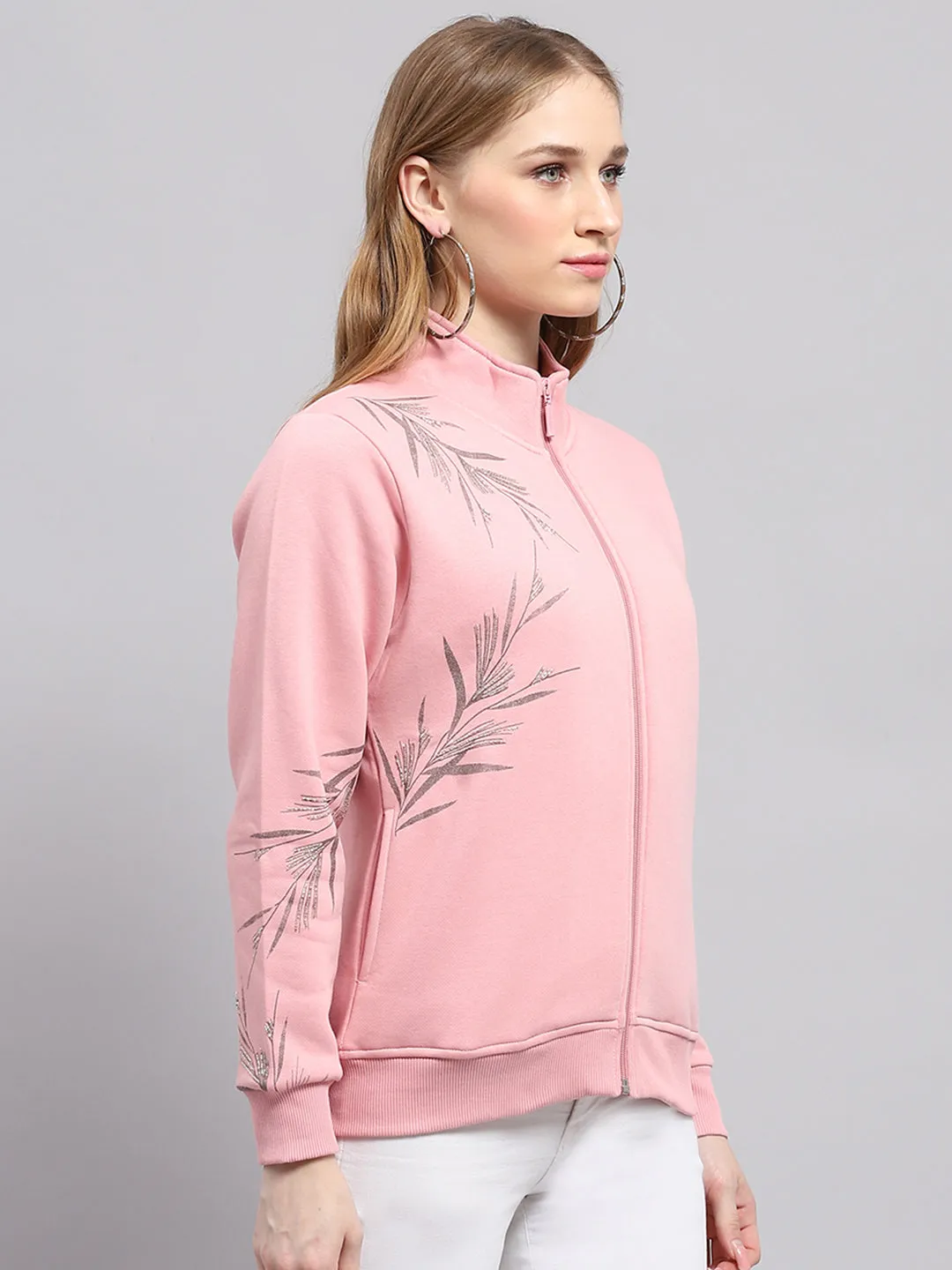 Women Pink Printed Mock Neck Full Sleeve Sweatshirt sold by Monte Carlo product image thumbnail 4