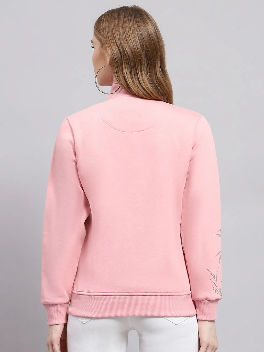 Women Pink Printed Mock Neck Full Sleeve Sweatshirt sold by Monte Carlo product image thumbnail 5