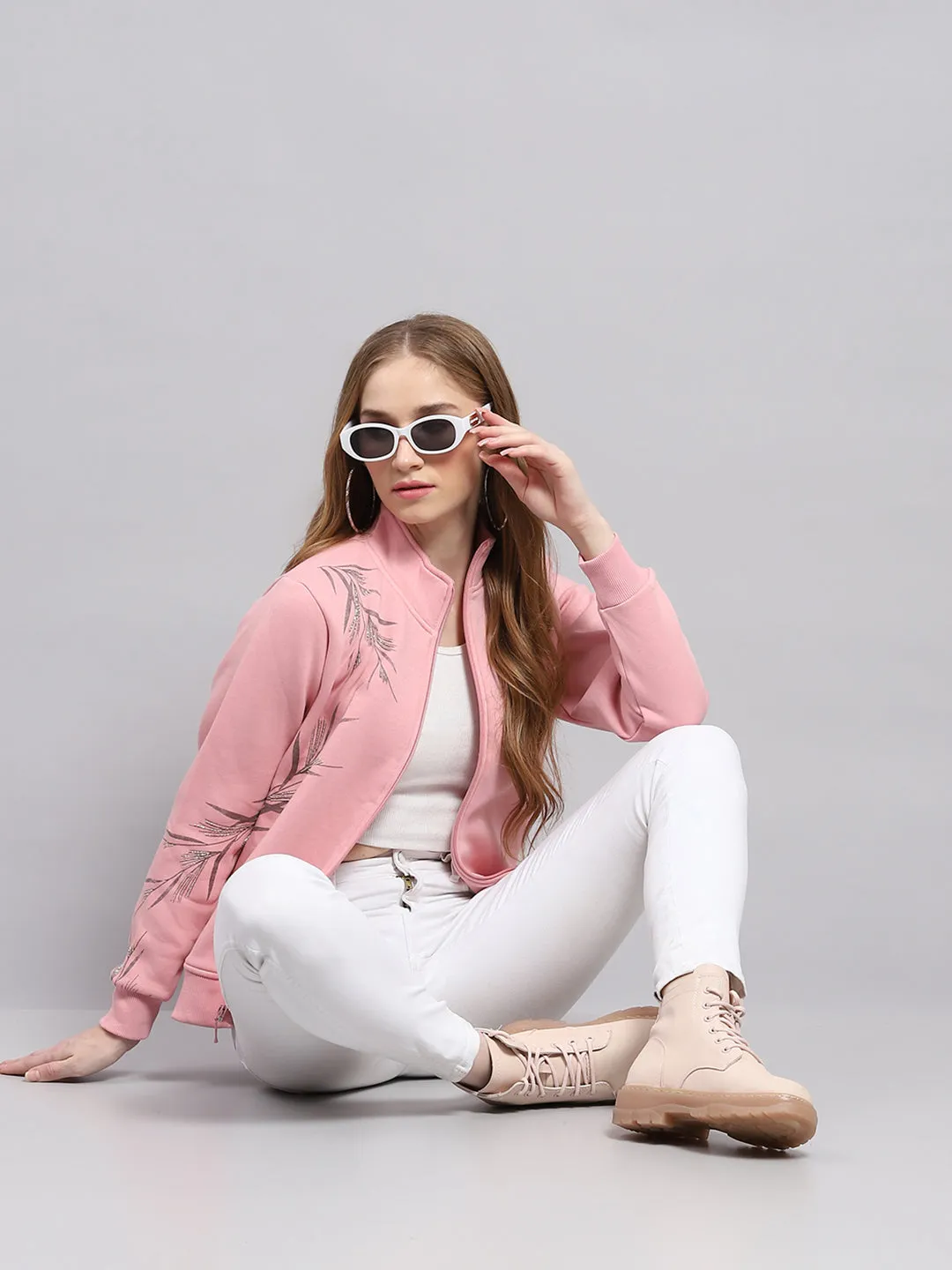 Women Pink Printed Mock Neck Full Sleeve Sweatshirt sold by Monte Carlo product image thumbnail 2