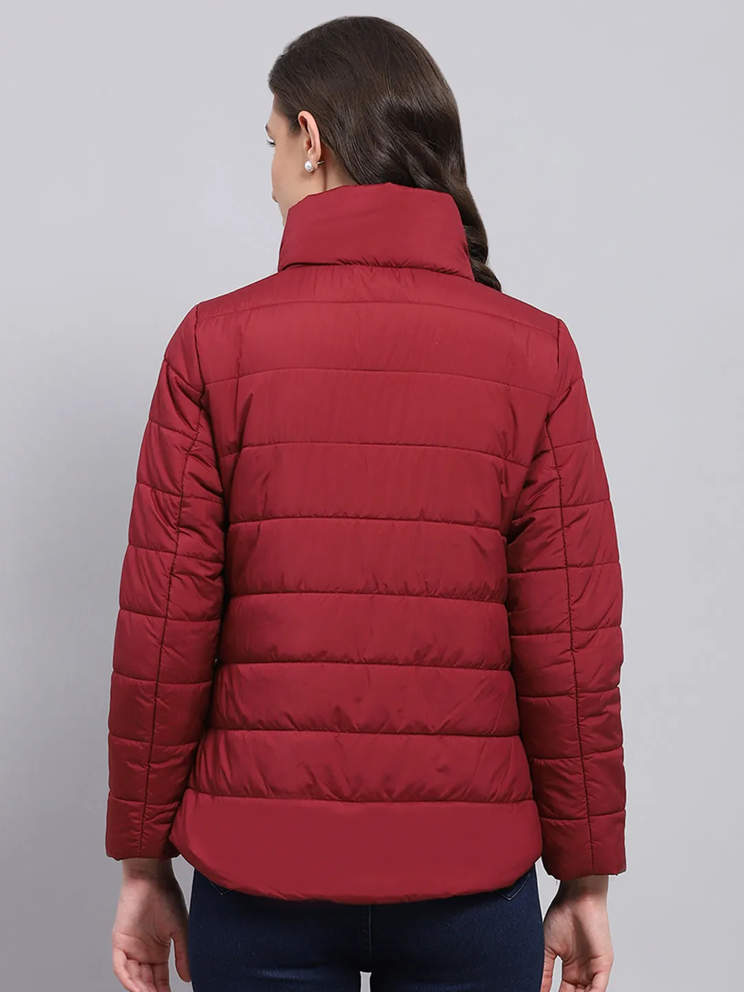 Women Maroon Solid High Neck Full Sleeve Heating Jacket sold by Monte Carlo product image thumbnail 5