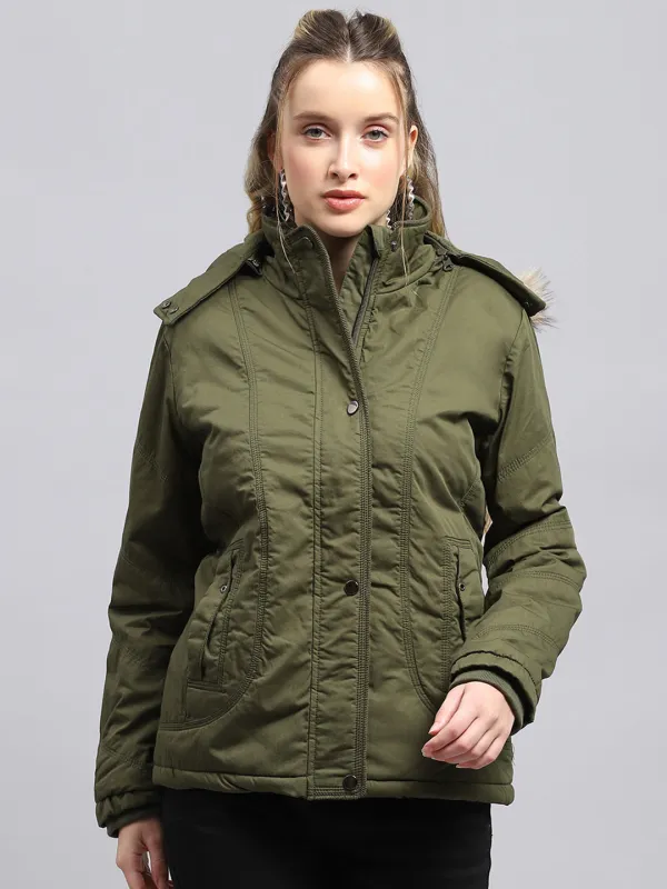 Women Green Solid Detachable Hood Full Sleeve Jacket sold by Monte Carlo