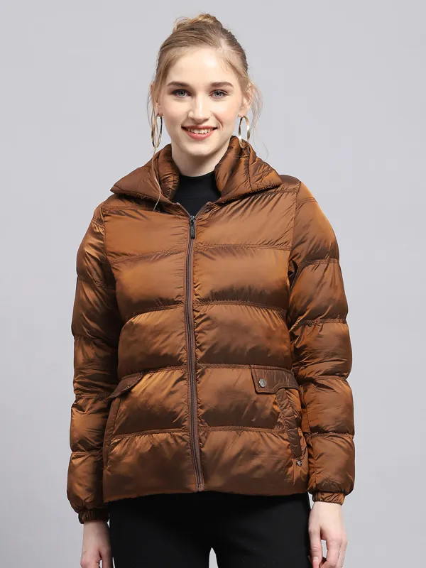 Women Brown Solid Mock Neck Full Sleeve Jacket sold by Monte Carlo