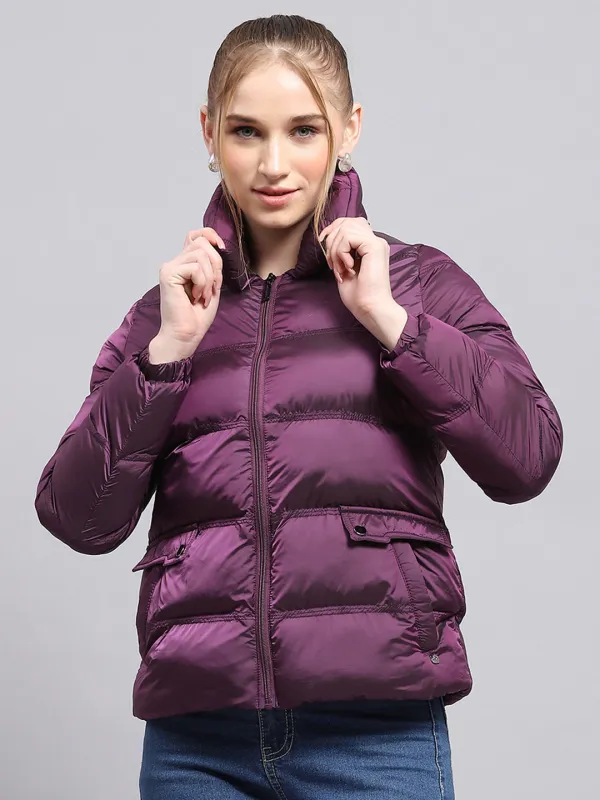 Women Purple Solid High Neck Full Sleeve Jacket sold by Monte Carlo
