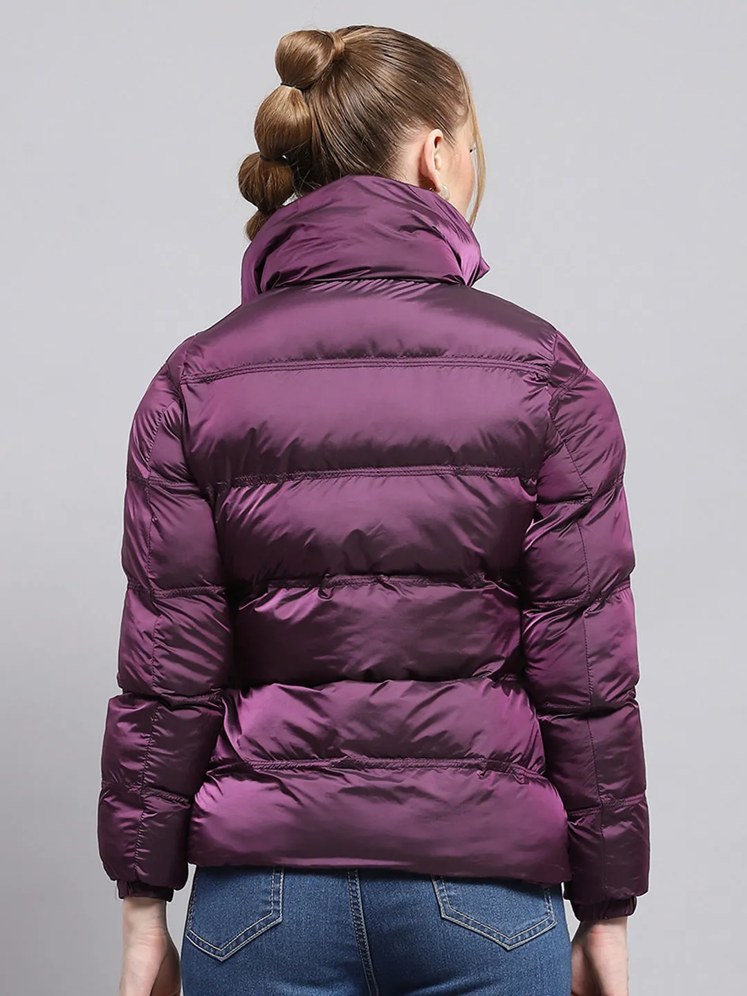 Women Purple Solid High Neck Full Sleeve Jacket sold by Monte Carlo product image thumbnail 5