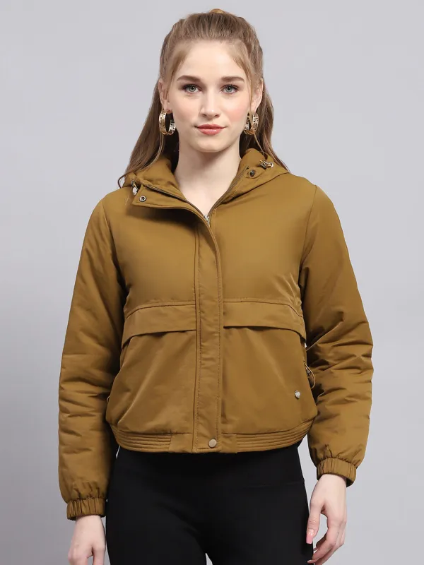 Women Khaki Solid Hooded Full Sleeve Jacket sold by Monte Carlo