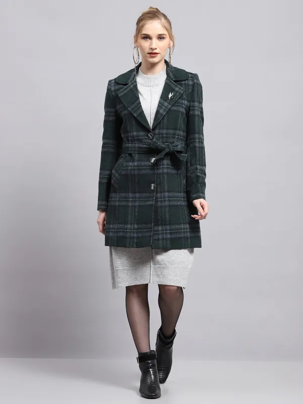 Women Green Check Collar Full Sleeve Coat sold by Monte Carlo