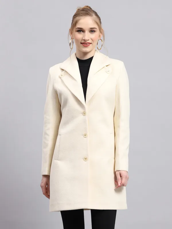 Women Cream Solid Collar Full Sleeve Coat sold by Monte Carlo