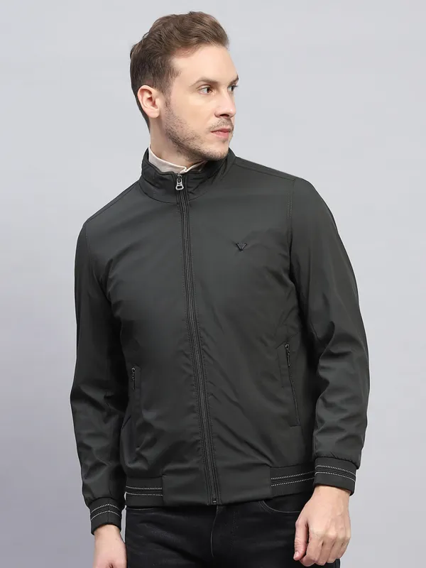 Men Olive Solid Mock Neck Full Sleeve Jacket sold by Monte Carlo