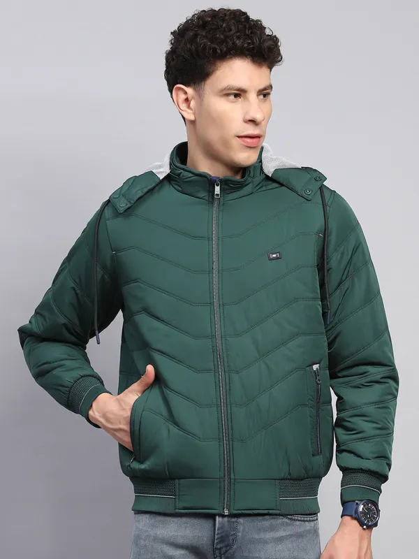 Men Green Solid Detachable Hood Full Sleeve Jacket sold by Monte Carlo