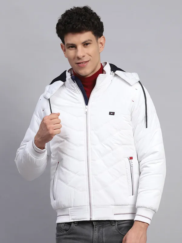 Men White Solid Detachable Hood Full Sleeve Jacket sold by Monte Carlo