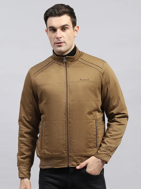 Men Brown Solid Mock Neck Full Sleeve Jacket sold by Monte Carlo
