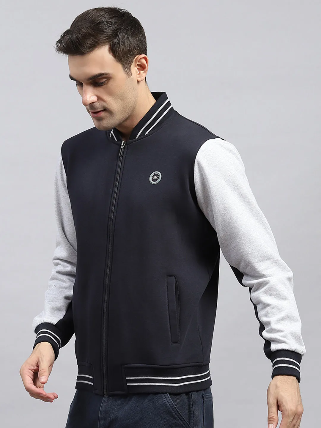 Men Navy Blue Solid Mock Neck Full Sleeve Sweatshirt sold by Monte Carlo product image thumbnail 3