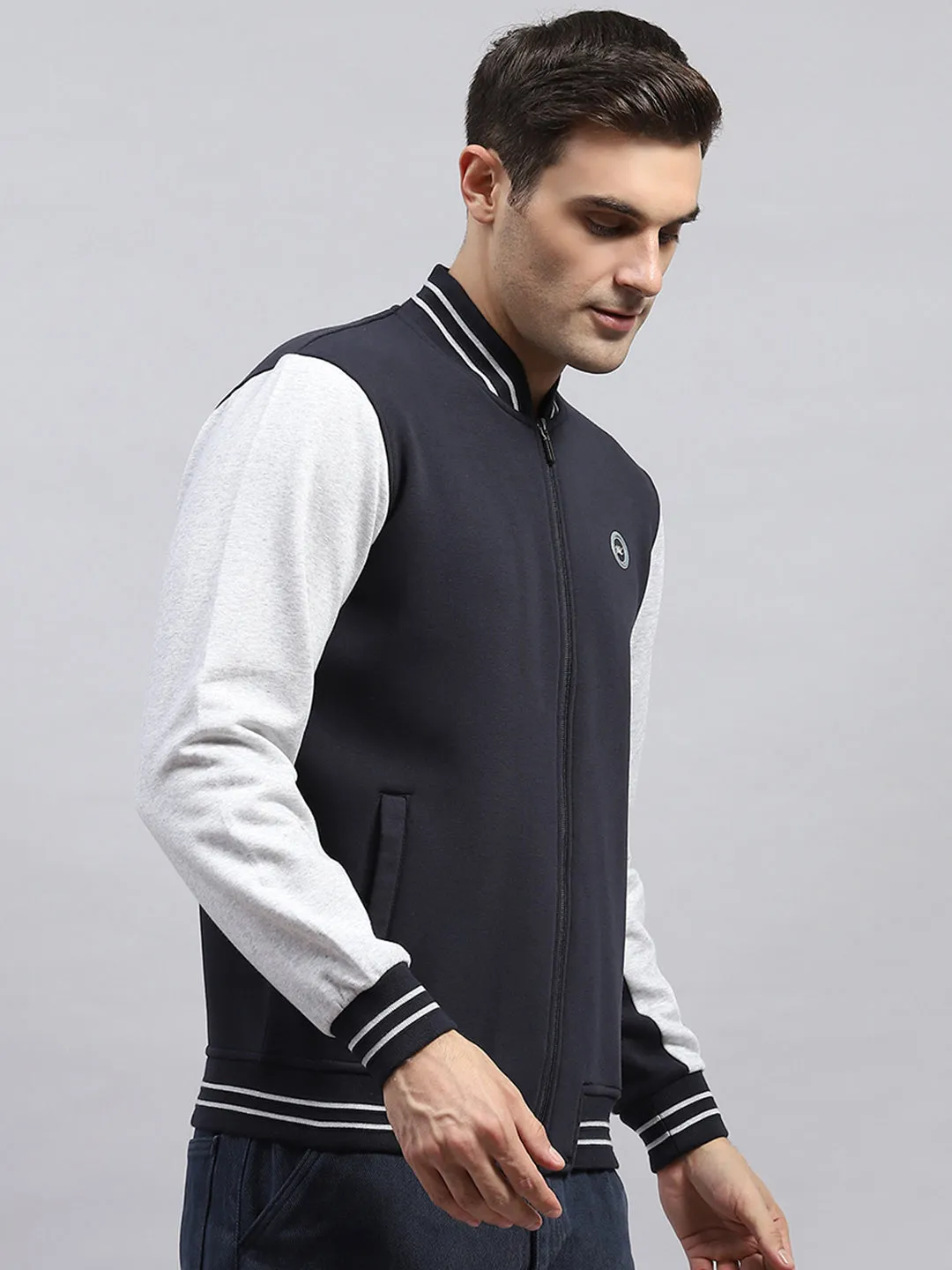 Men Navy Blue Solid Mock Neck Full Sleeve Sweatshirt sold by Monte Carlo product image thumbnail 4