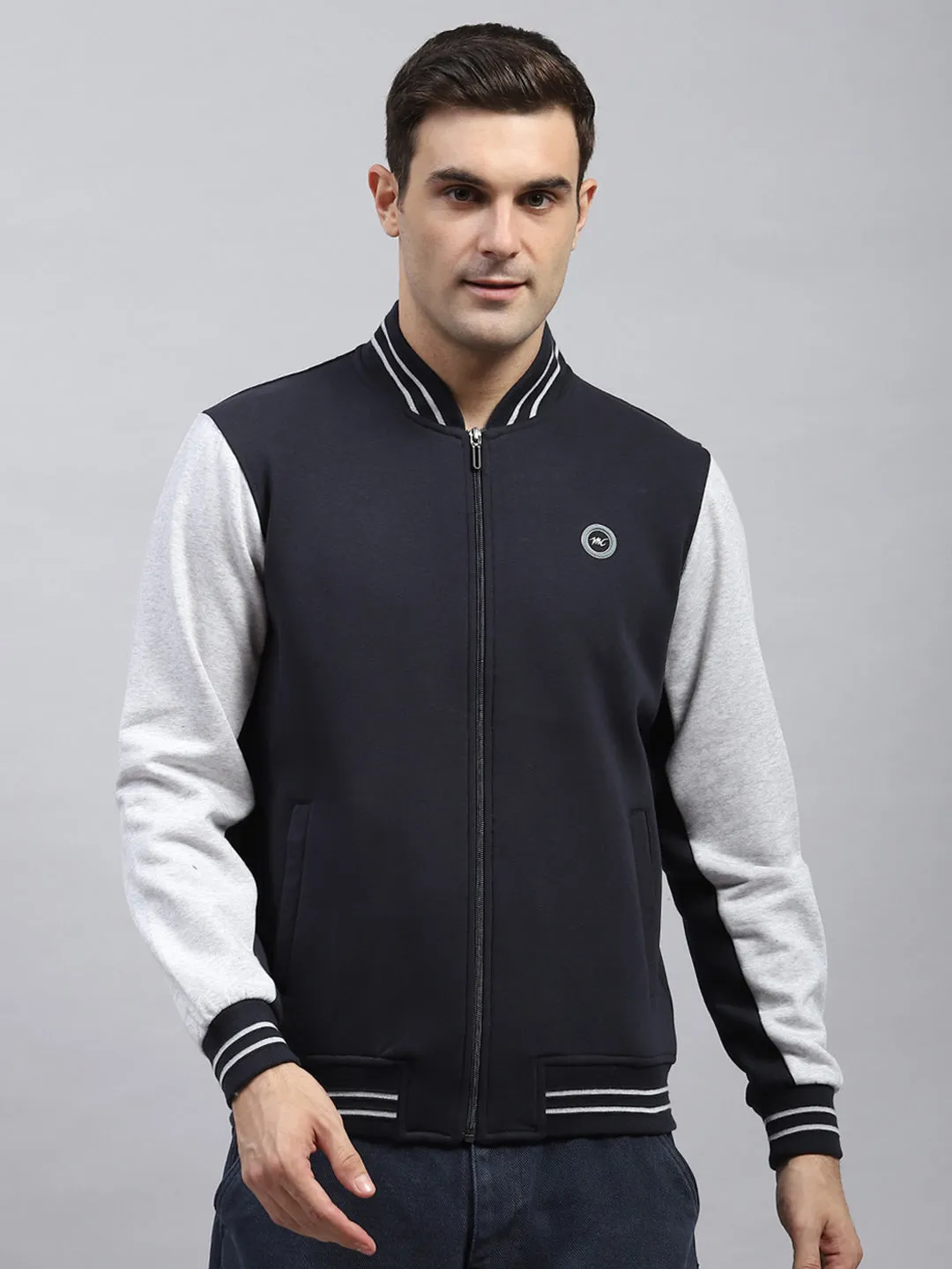 Men Navy Blue Solid Mock Neck Full Sleeve Sweatshirt sold by Monte Carlo