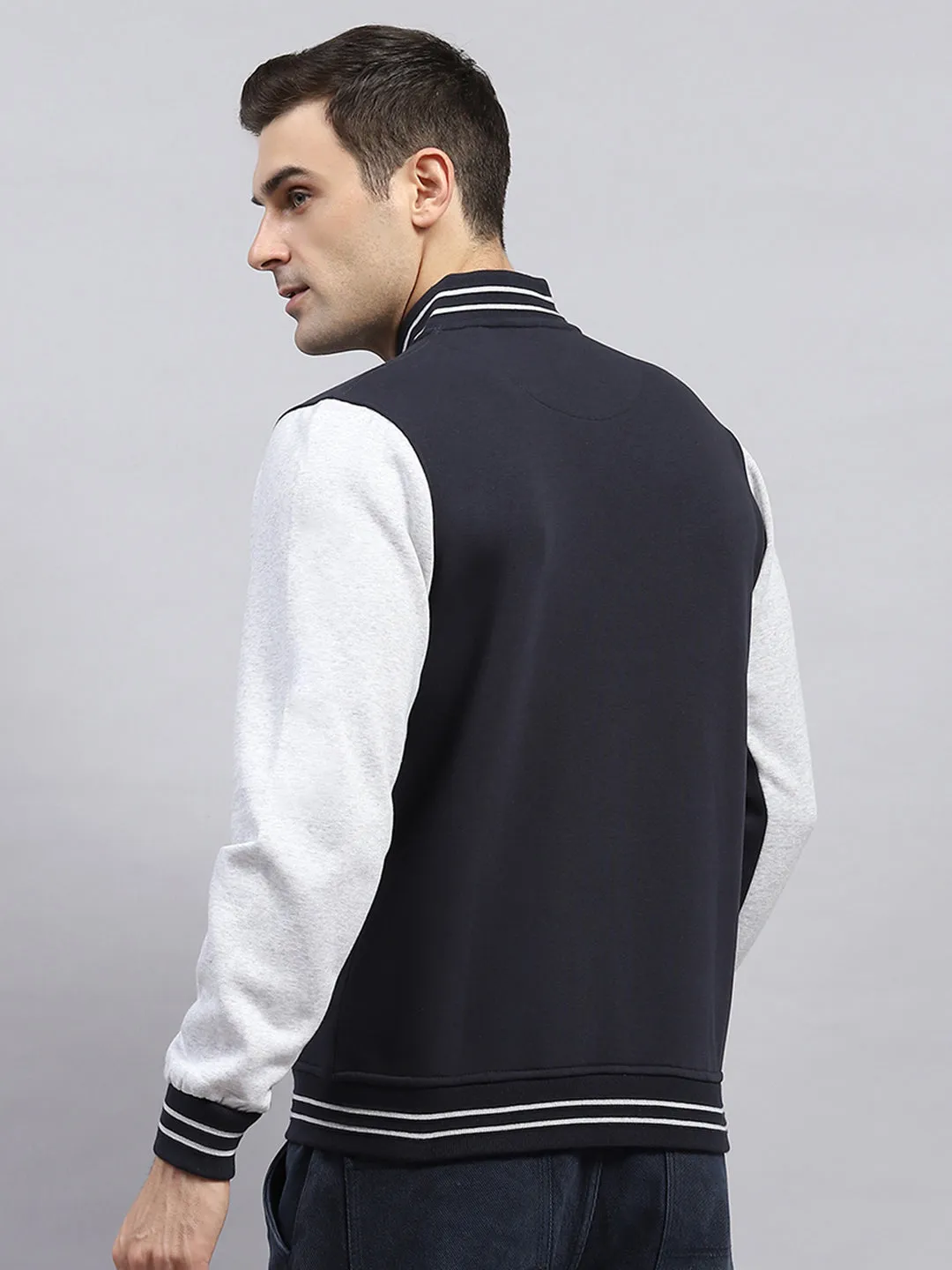 Men Navy Blue Solid Mock Neck Full Sleeve Sweatshirt sold by Monte Carlo product image thumbnail 5