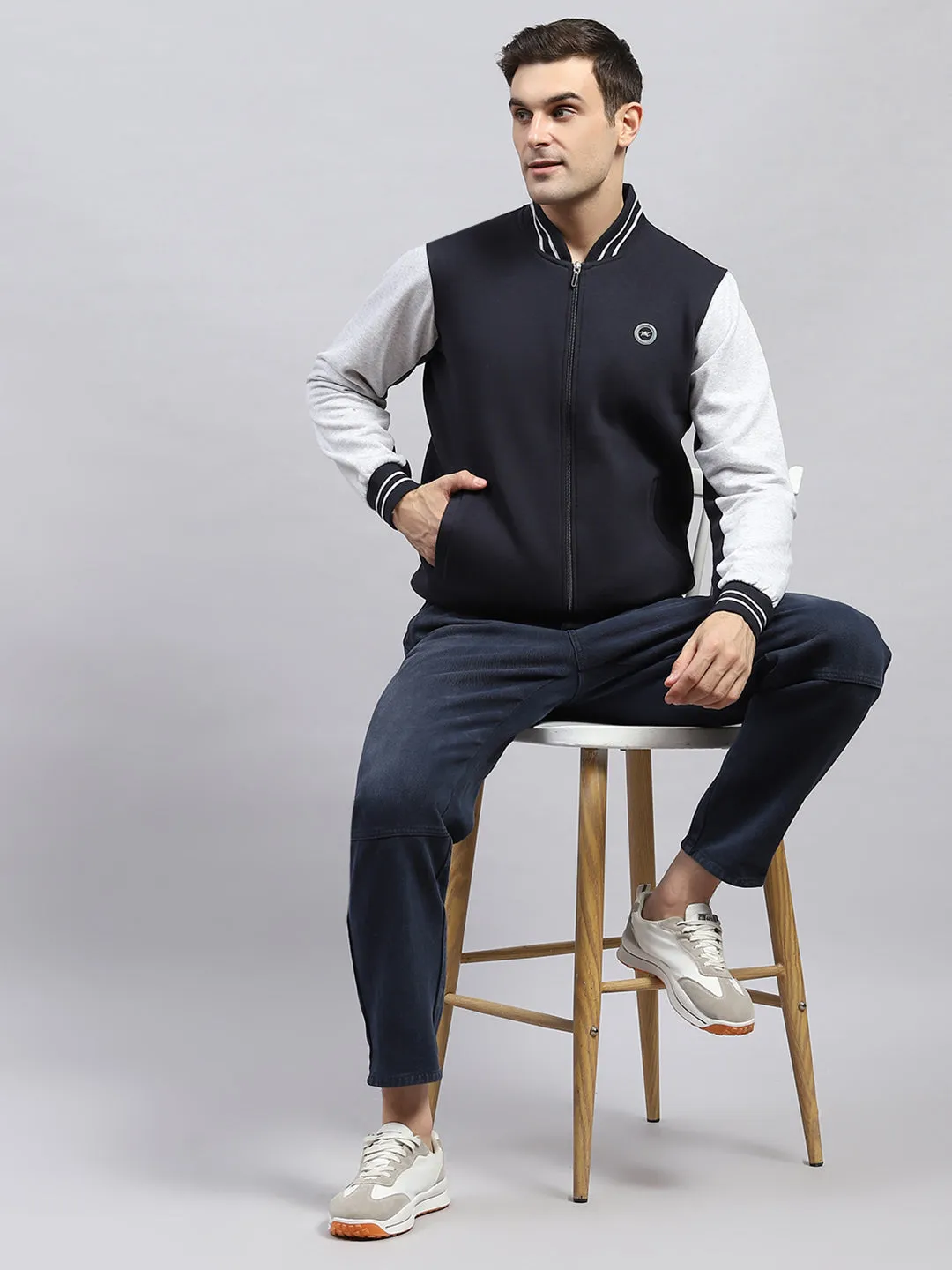 Men Navy Blue Solid Mock Neck Full Sleeve Sweatshirt sold by Monte Carlo product image thumbnail 2