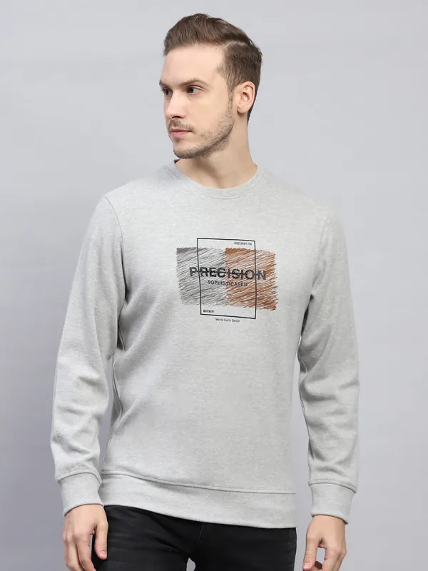 Men Grey Printed Round Neck Full Sleeve Sweatshirt sold by Monte Carlo