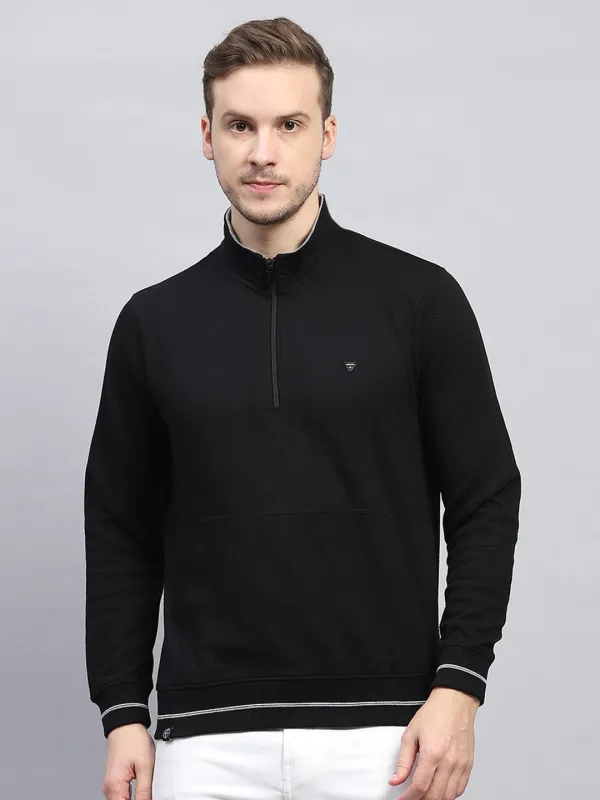 Men Black Self Design Mock Neck Full Sleeve Winter T-Shirt sold by Monte Carlo