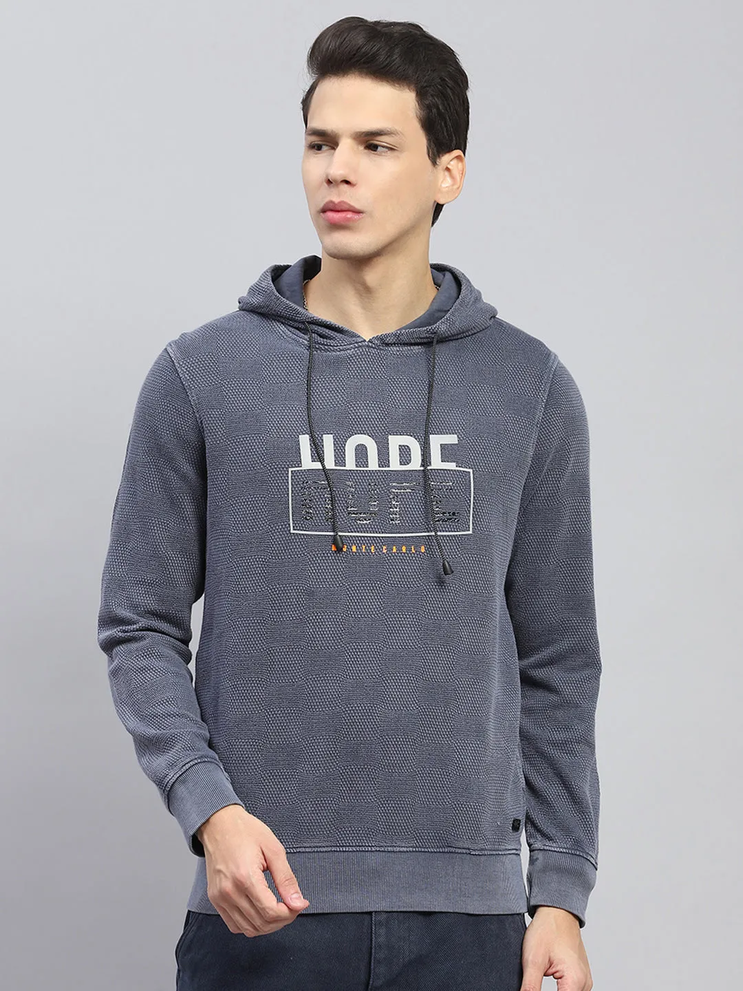 Men Grey Printed Hooded Full Sleeve Winter T-Shirt sold by Monte Carlo