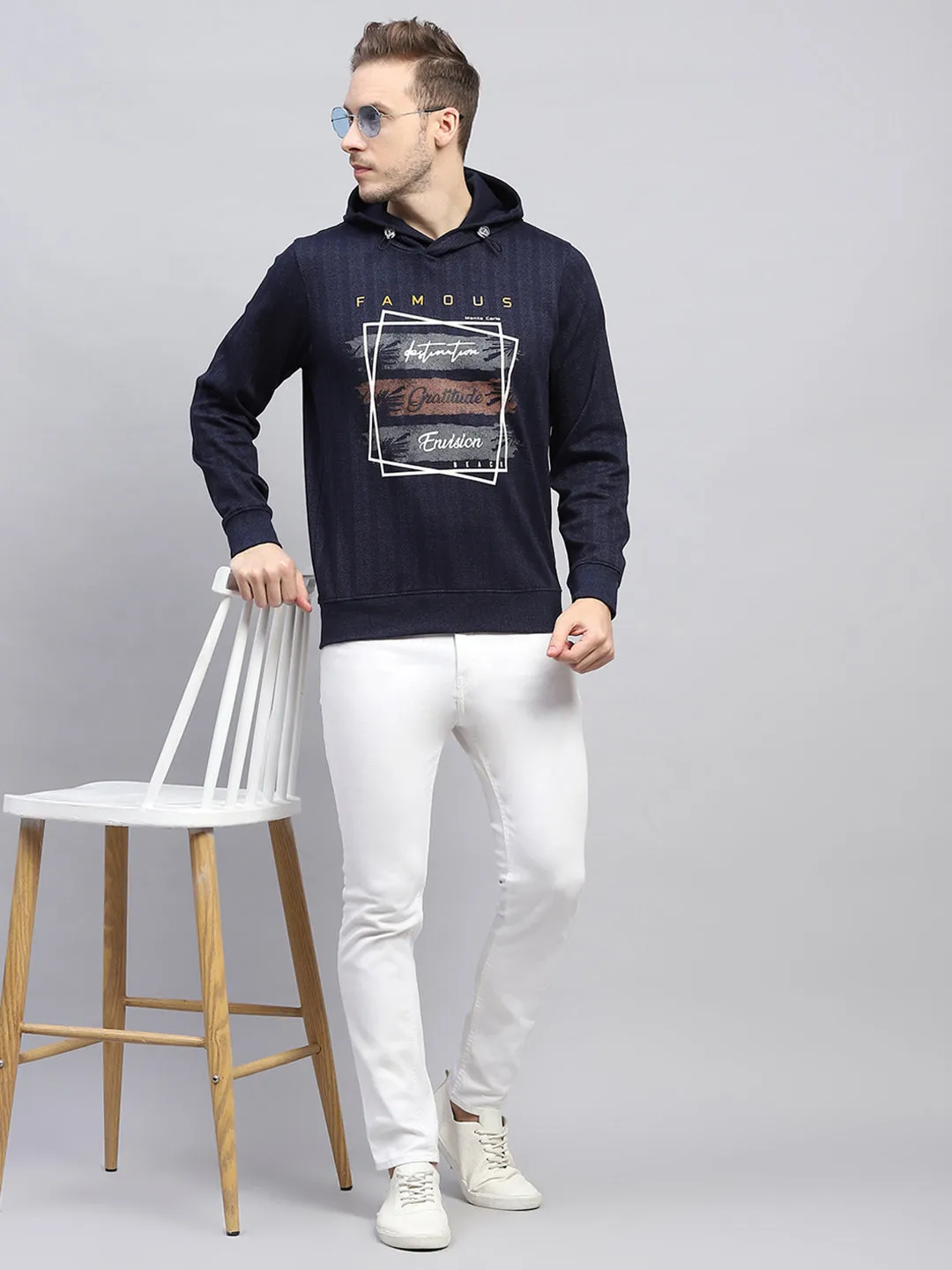 Men Navy Blue Printed Hooded Full Sleeve Winter T-Shirt sold by Monte Carlo product image thumbnail 2