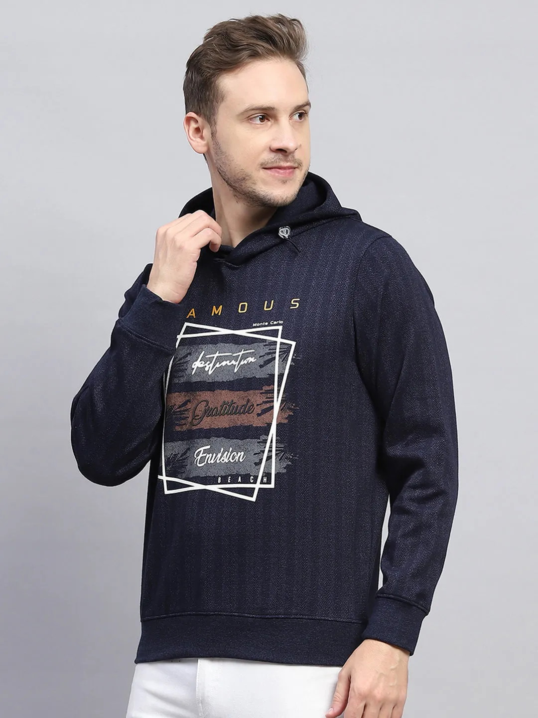 Men Navy Blue Printed Hooded Full Sleeve Winter T-Shirt sold by Monte Carlo product image thumbnail 3