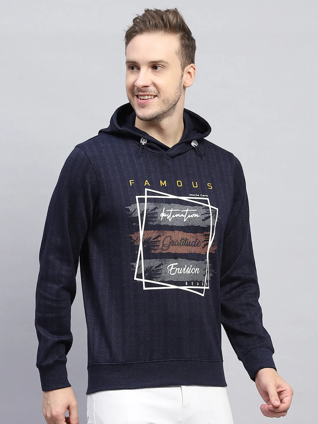 Men Navy Blue Printed Hooded Full Sleeve Winter T-Shirt sold by Monte Carlo product image thumbnail 4