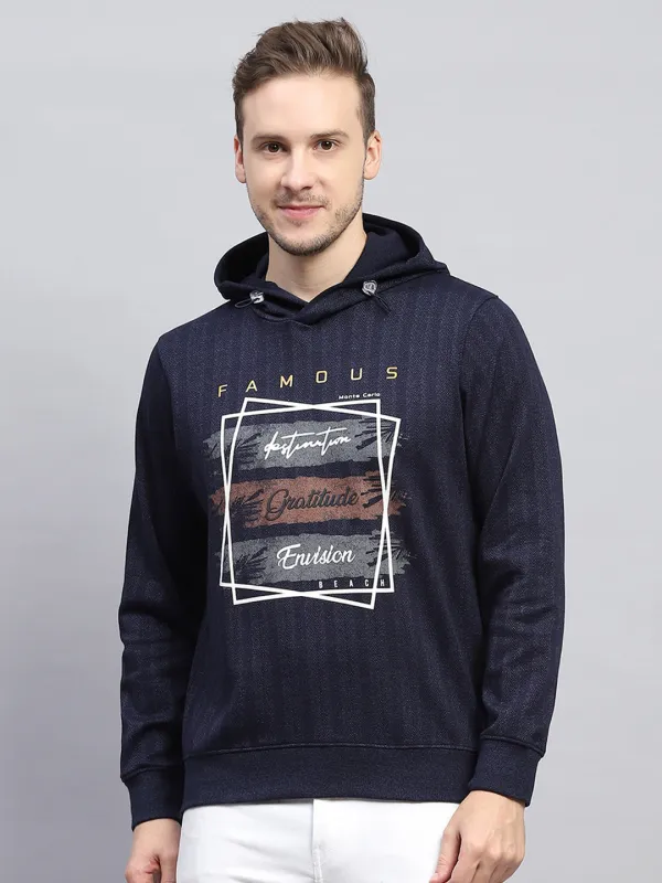 Men Navy Blue Printed Hooded Full Sleeve Winter T-Shirt sold by Monte Carlo
