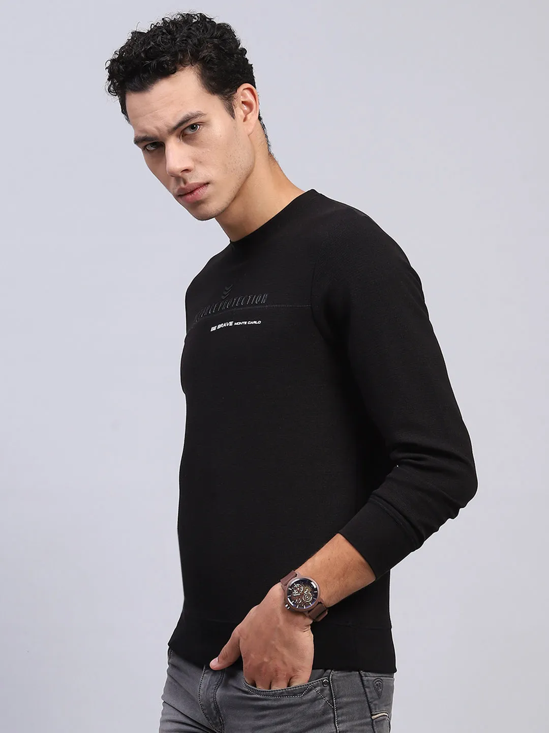 Men Black Printed Round Neck Full Sleeve Winter T-Shirt sold by Monte Carlo product image thumbnail 3