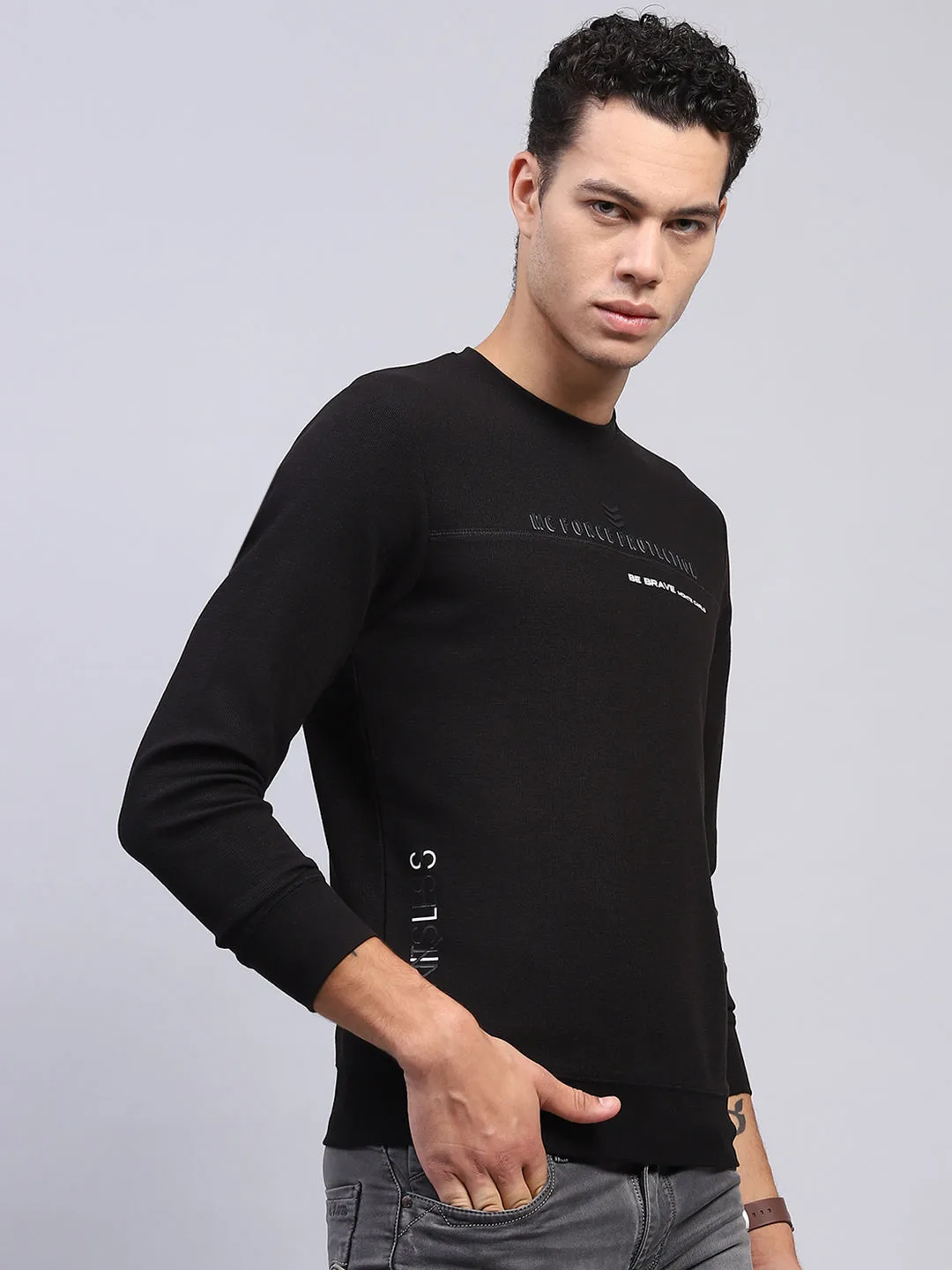 Men Black Printed Round Neck Full Sleeve Winter T-Shirt sold by Monte Carlo product image thumbnail 4