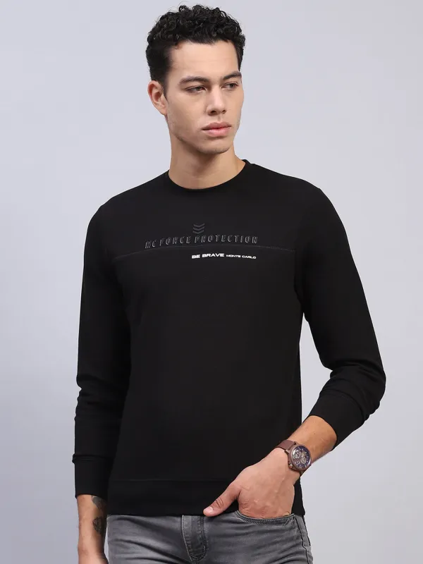Men Black Printed Round Neck Full Sleeve Winter T-Shirt sold by Monte Carlo