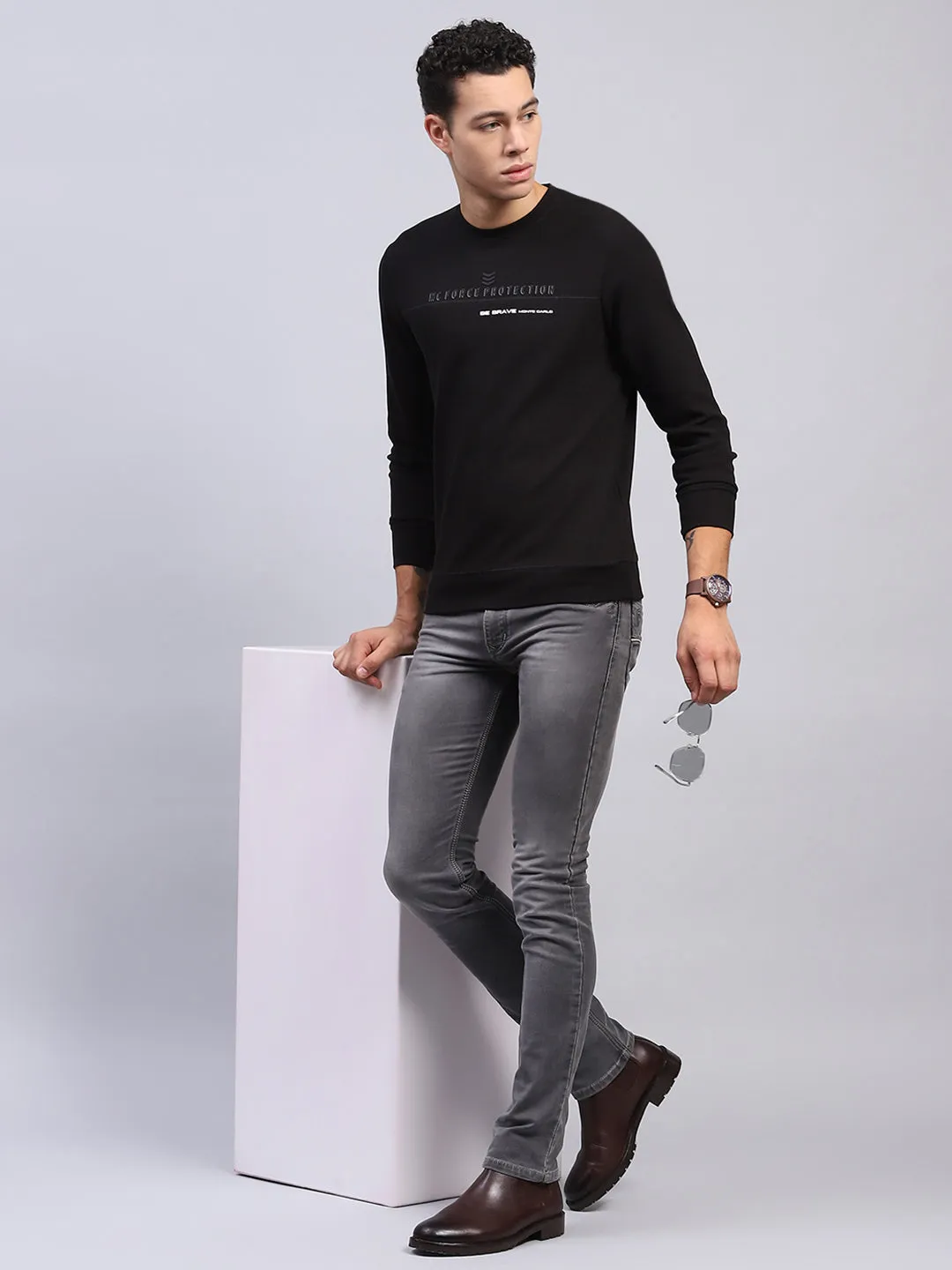Men Black Printed Round Neck Full Sleeve Winter T-Shirt sold by Monte Carlo product image thumbnail 2