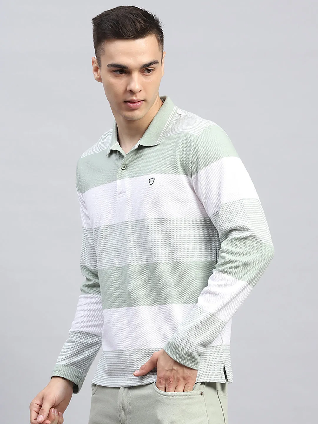 Men Green Stripe Collar Full Sleeve Winter T-Shirt sold by Monte Carlo product image thumbnail 3