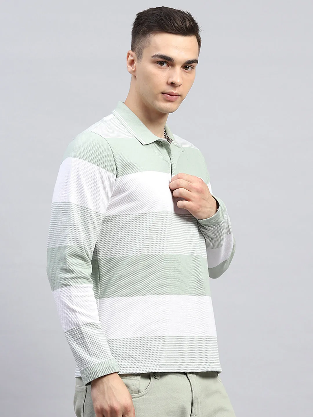 Men Green Stripe Collar Full Sleeve Winter T-Shirt sold by Monte Carlo product image thumbnail 4