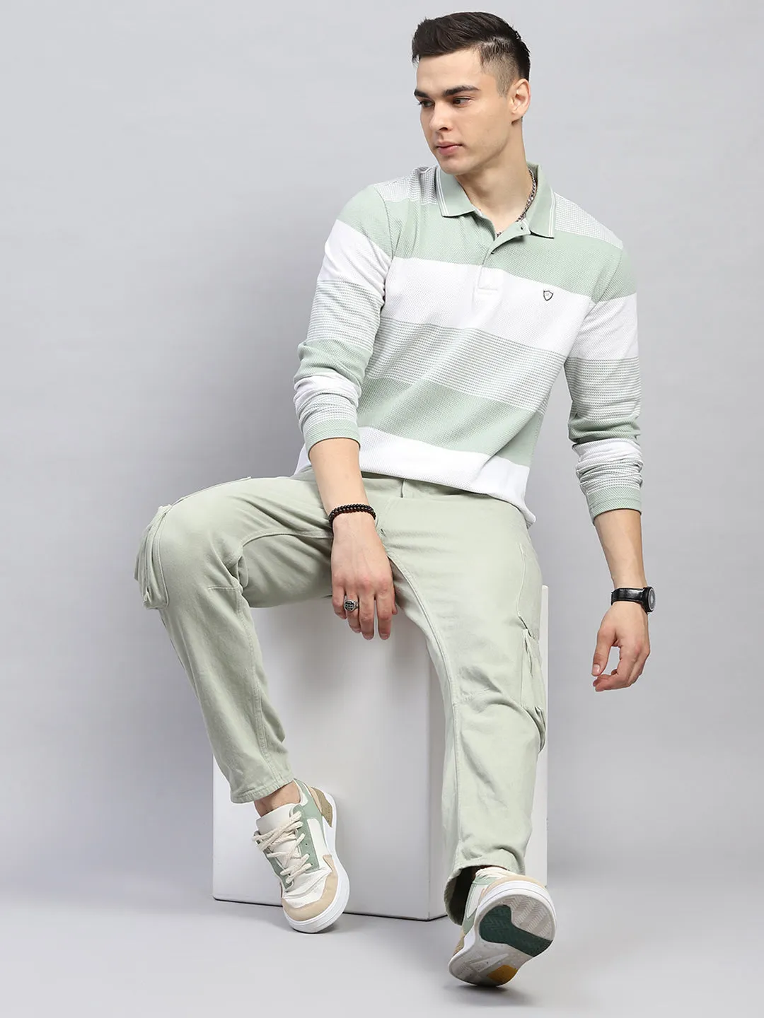 Men Green Stripe Collar Full Sleeve Winter T-Shirt sold by Monte Carlo product image thumbnail 2