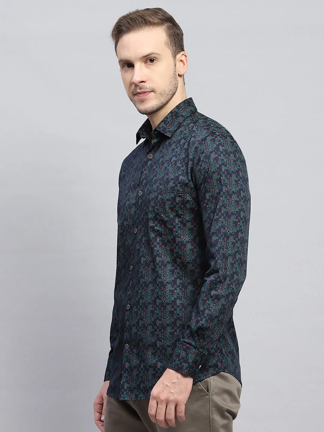 Men Green Printed Collar Full Sleeve Shirt sold by Monte Carlo product image thumbnail 3